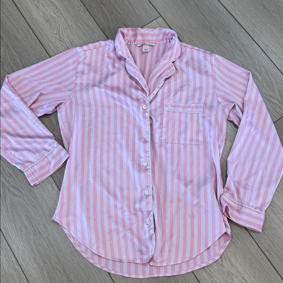 Y2K Classic Victorias Secret Pink & White Satin Pajama Set Sz S Loungewear - Picture 2 of 13